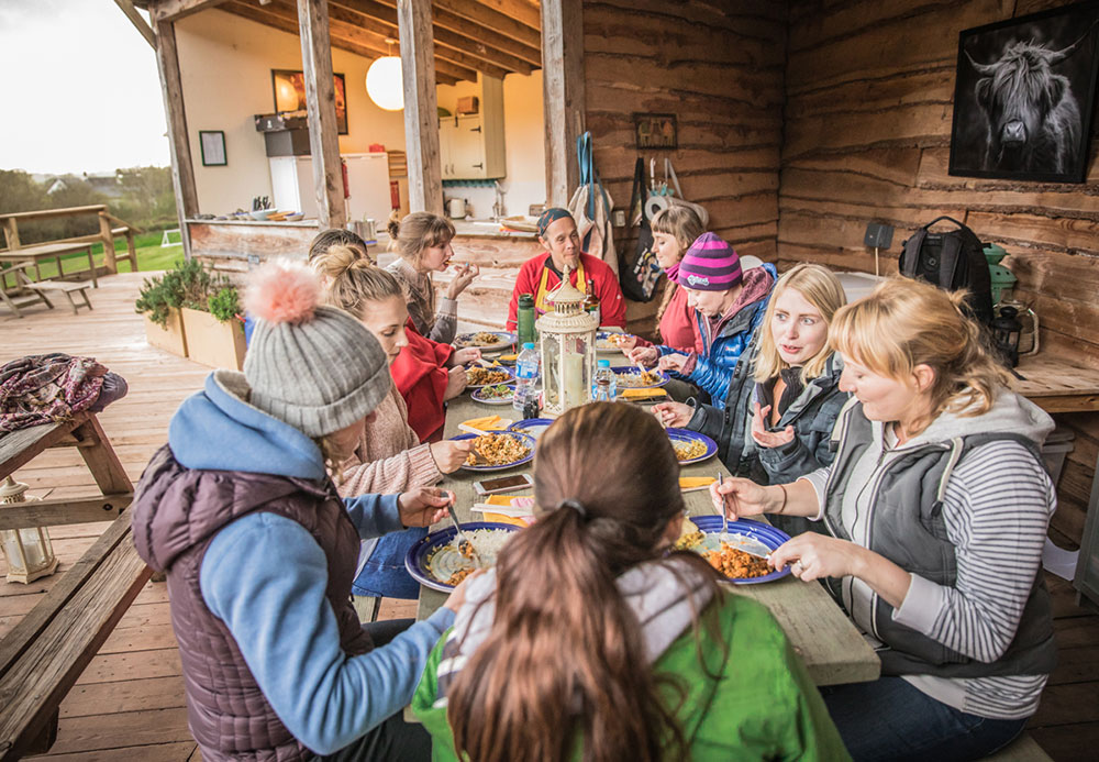 Group-glamping-walking-Wye-Valley-outdoor-dining